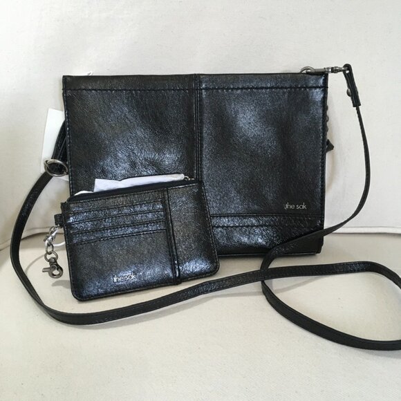 The Sak BlacK Leather Crossbody Bag With Leather Wallet - Picture 1 of 10